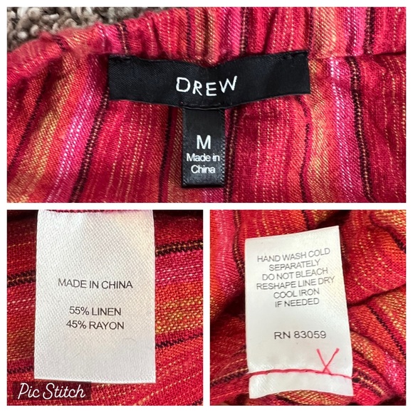 Drew Red Orange Stripe Emerson Jumpsuit Strapless Linen Blend Vacation Resort - Picture 9 of 10